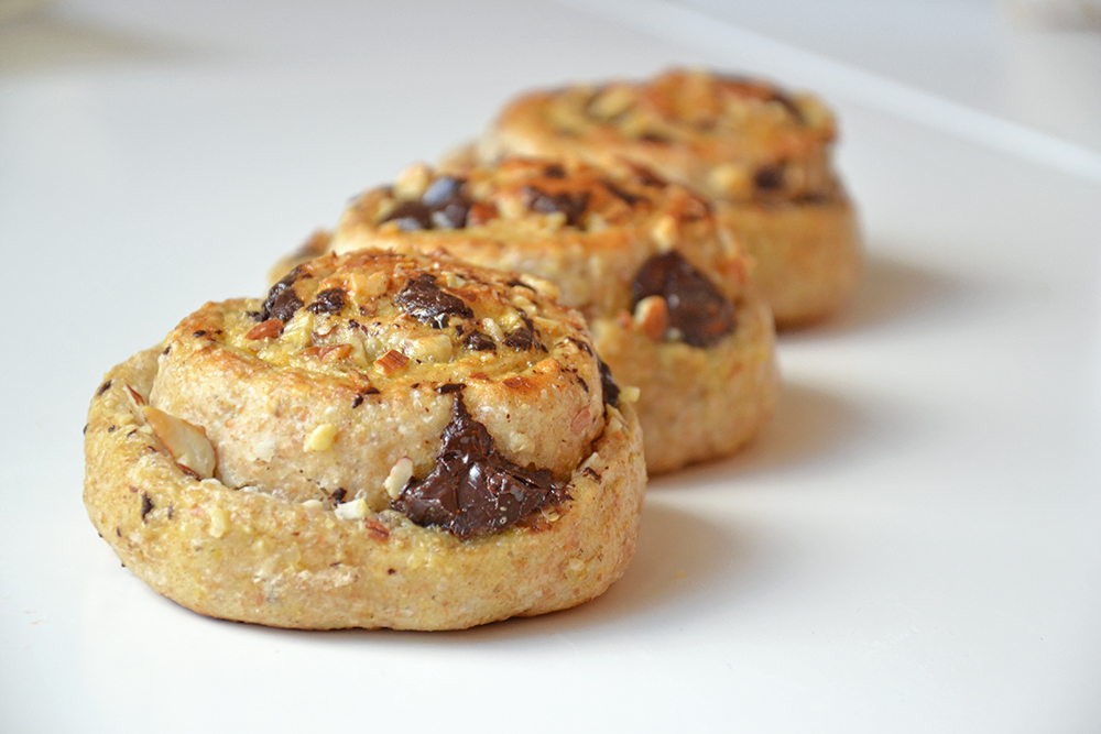 Buns filled with chocolate and almonds