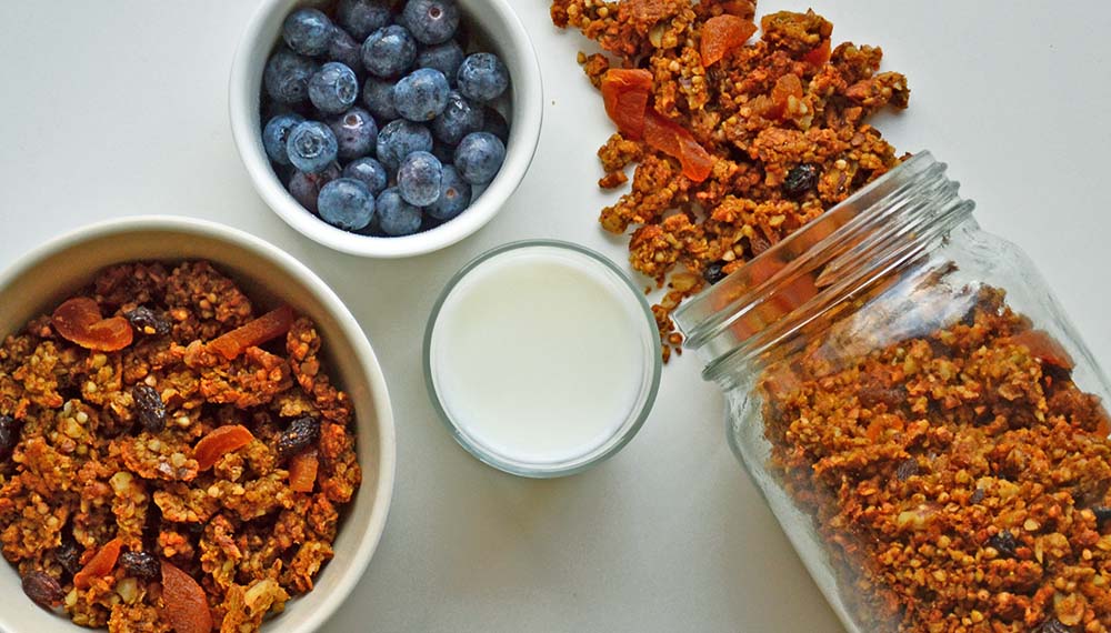 Chunky homemade sweet potato-buckwheat granola 