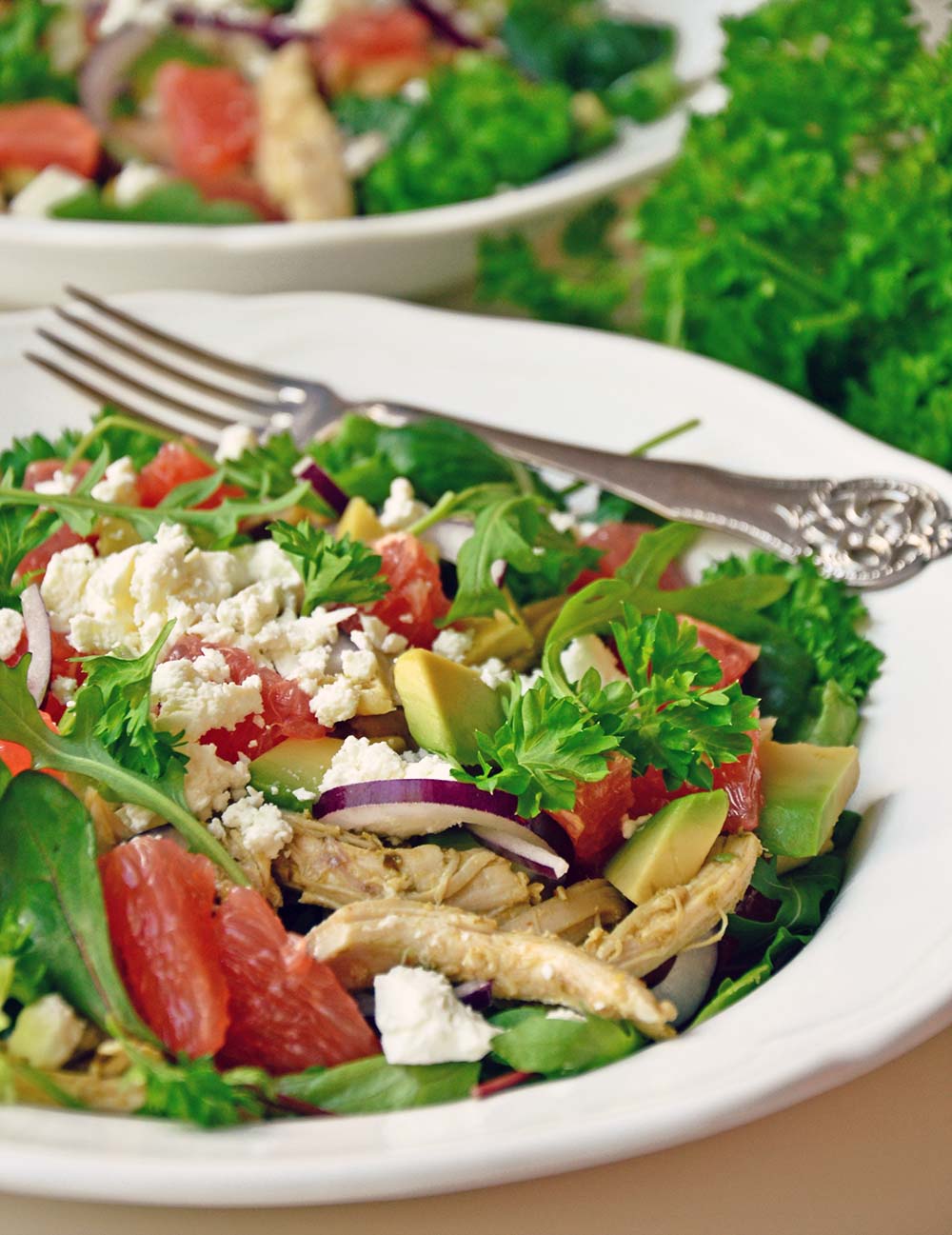 Roasted chicken, avocado & grapefruit salad