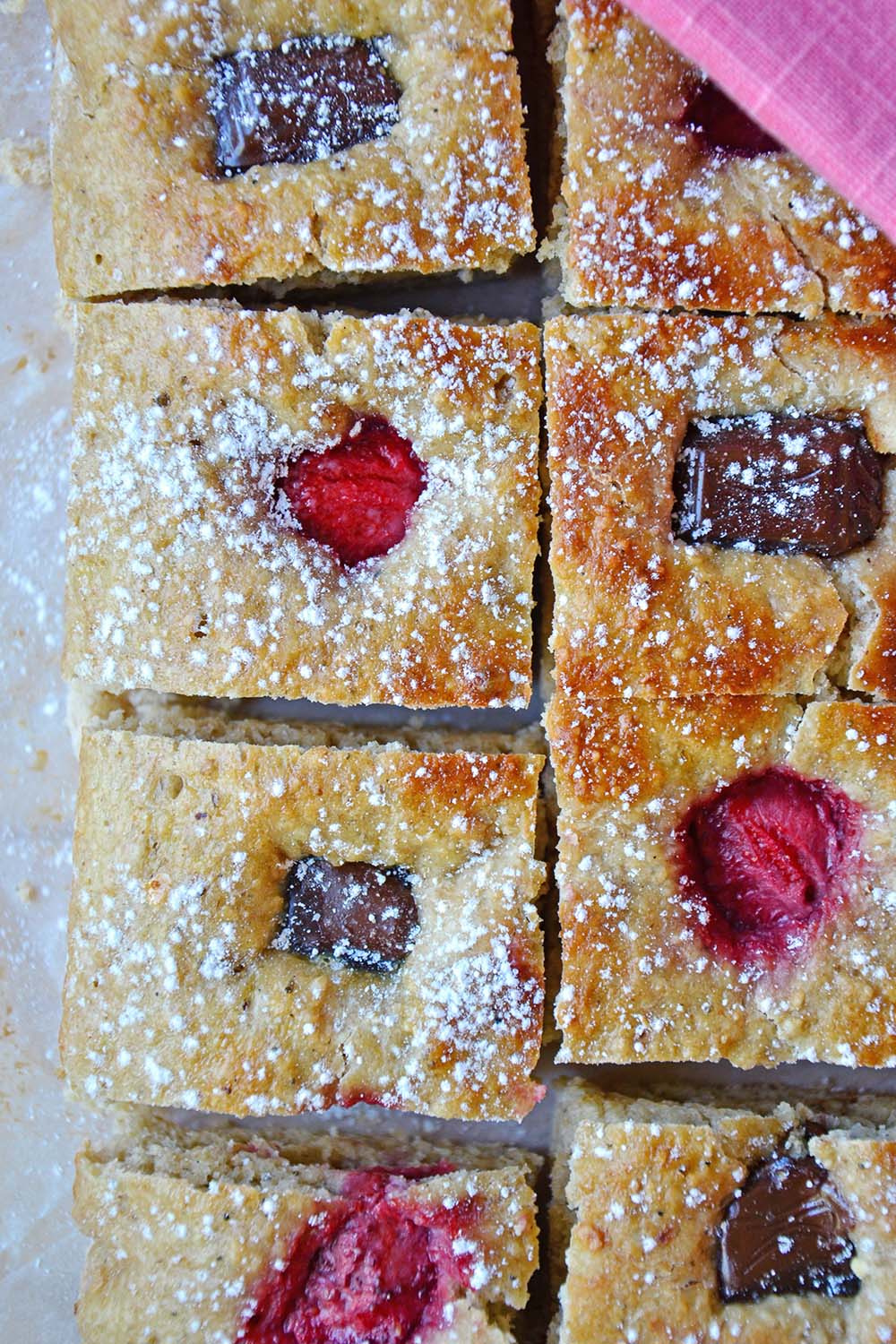 Healthier strawberry & chocolate focaccia