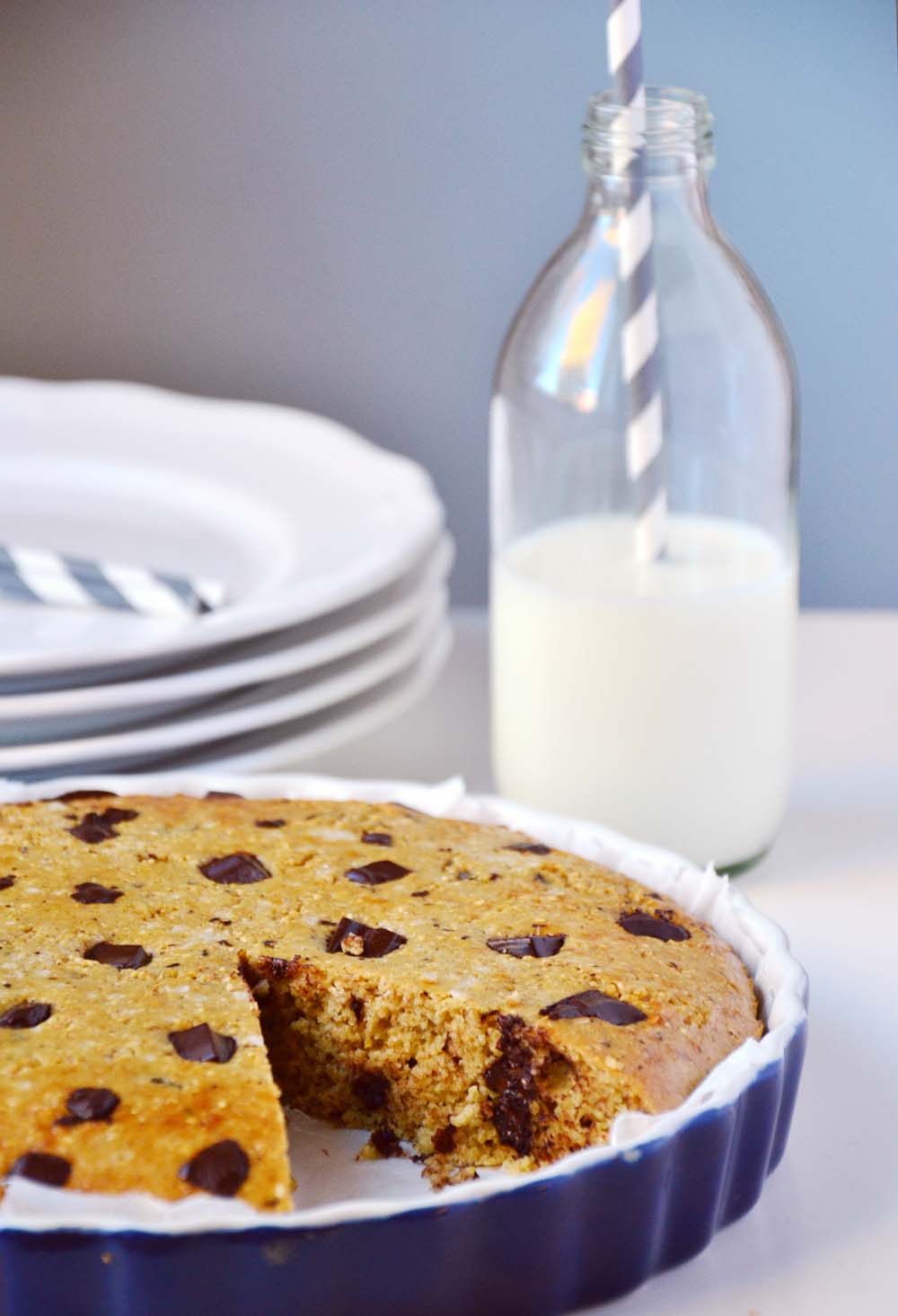 Chocolate chip skillet cookie pie