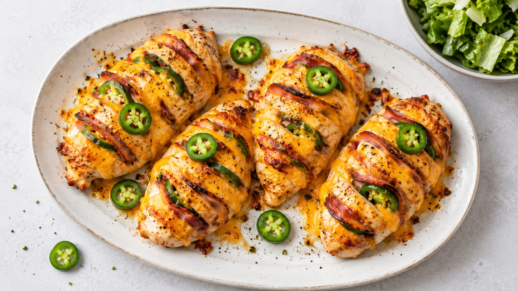 Hasselbackkylling med ost, skinke og jalapeño