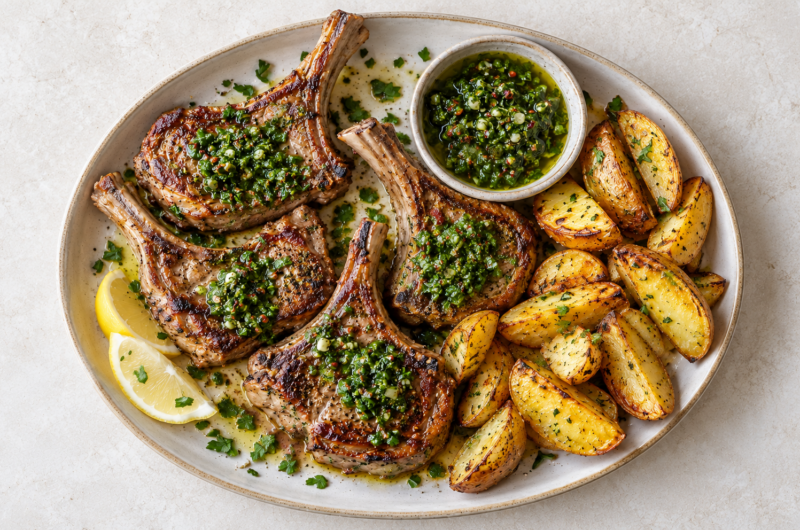 Lammekoteletter med chimichurri og båtpoteter