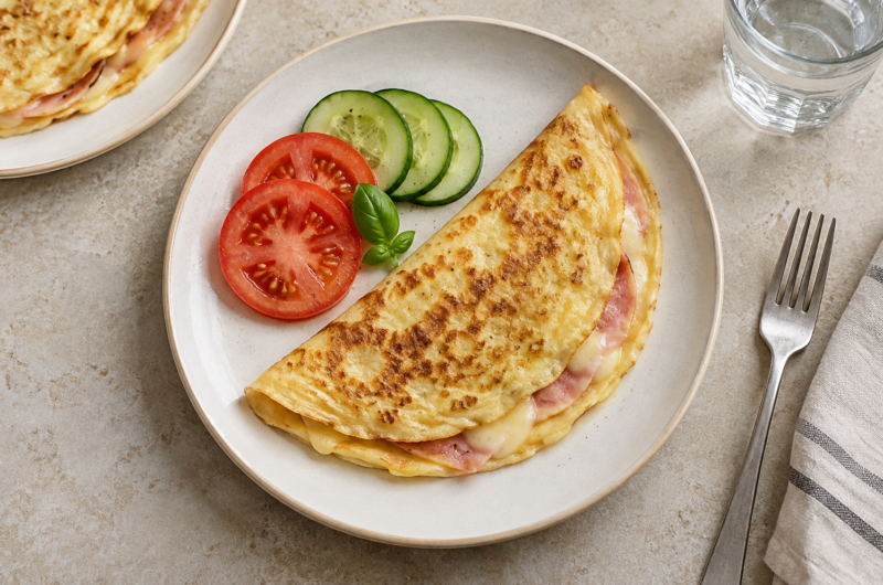 Egg crêpes med ost og skinke