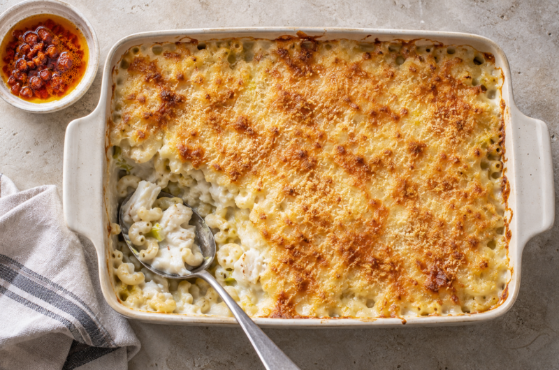 Fiskegrateng med makaroni og chorizosmør