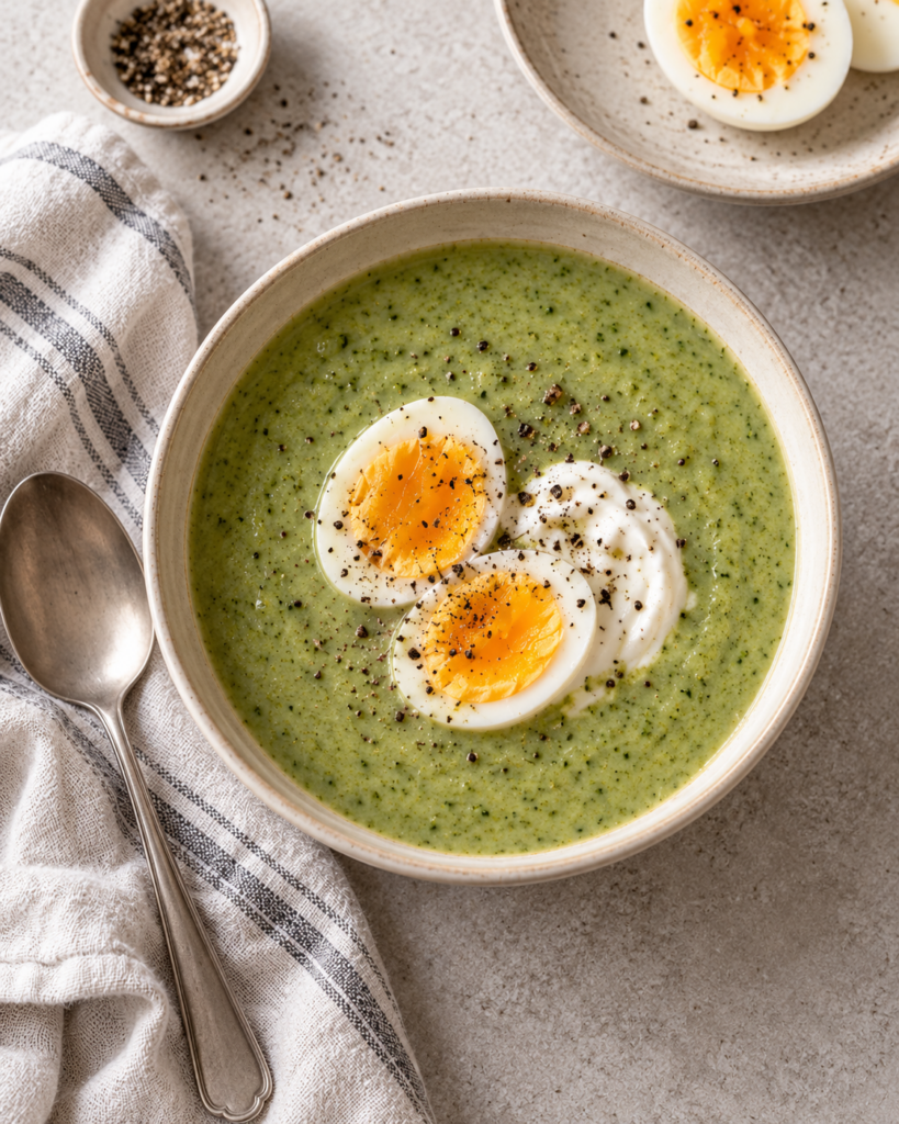 Kremet brokkolisuppe med kokt egg