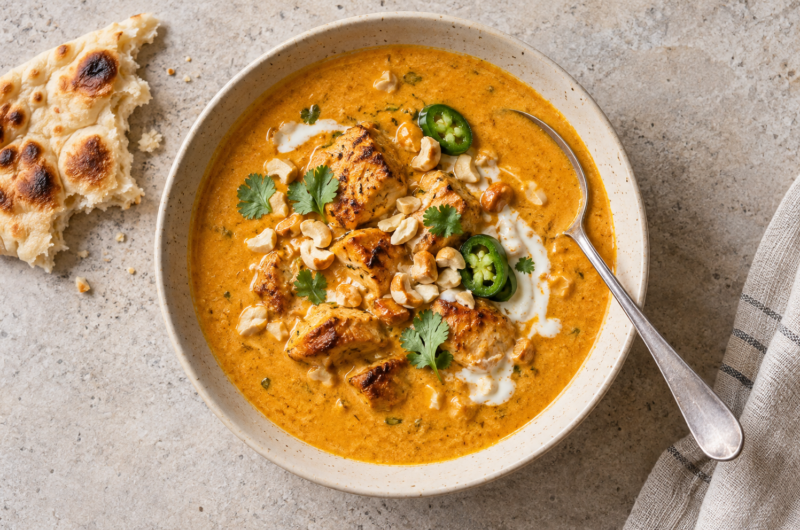 Kremet tikka masala-suppe med kylling
