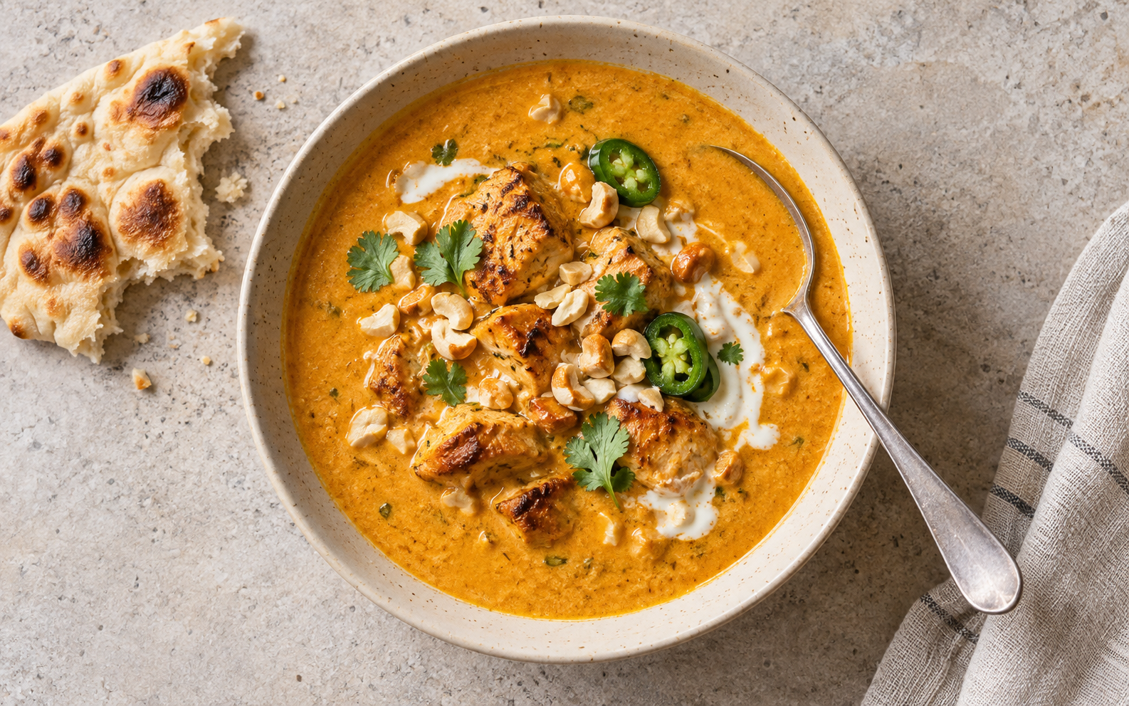 Kremet tikka masala-suppe med kylling