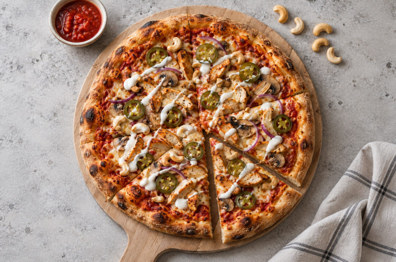 Kyllingpizza med jalapeños og cashewnøtter