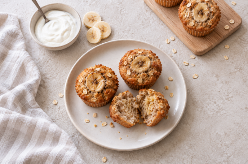 Saftige bananmuffins med havregryn og yoghurt
