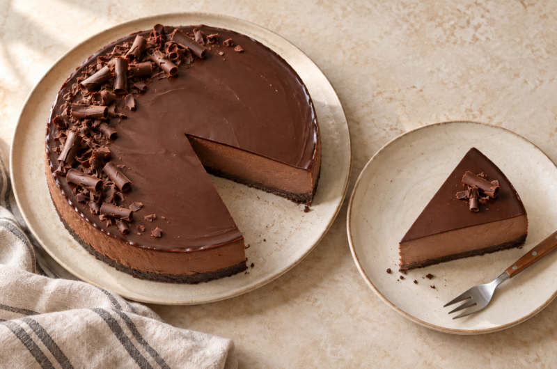 Sjokoladeostekake med mørk sjokolade og ganache