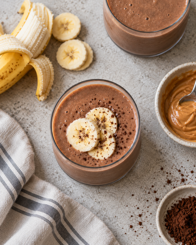 Sjokoladesmoothie med banan, kakao og peanøttsmør