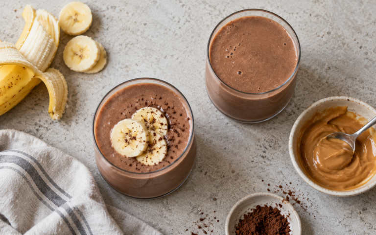 Sjokoladesmoothie med banan, kakao og peanøttsmør